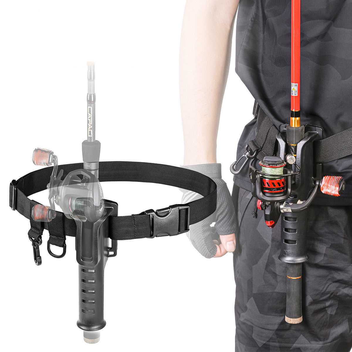 Belt fishing rod holder